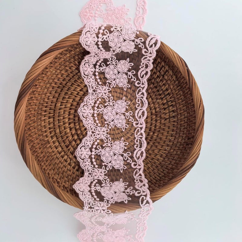 Sourcemall Lace Trim Ribbon, Delicate Crown Ribbon for Crafts Sewing and Bridal Wedding Dress Applique Decorations, 3.3inch Width 5 Yards/Lot (Pink) - Image 3